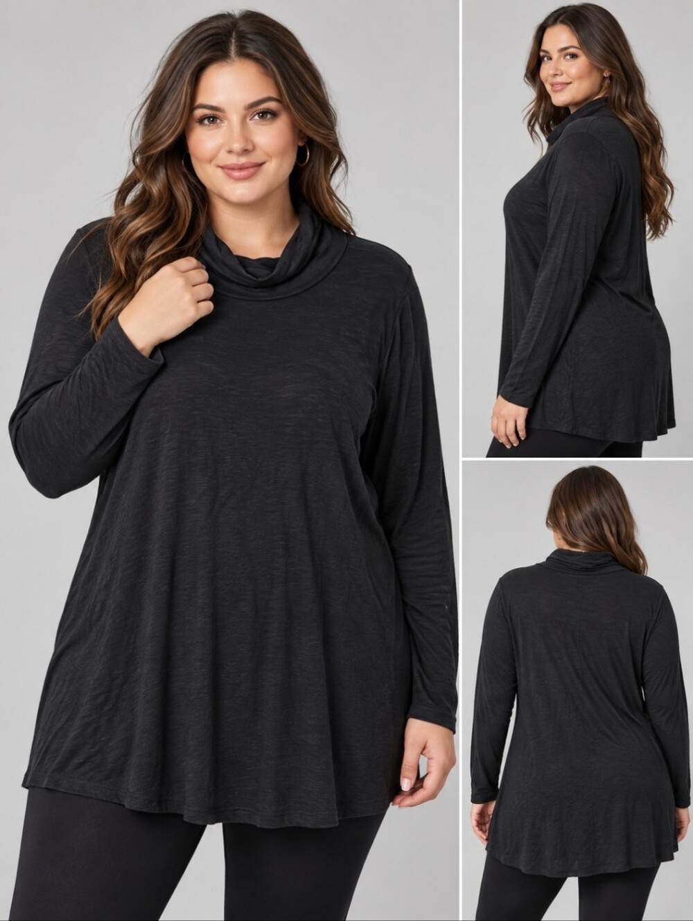 Torrid Super Soft Knits Size 3 Black Cowl Neck Long Sleeve Tunic Top Layering